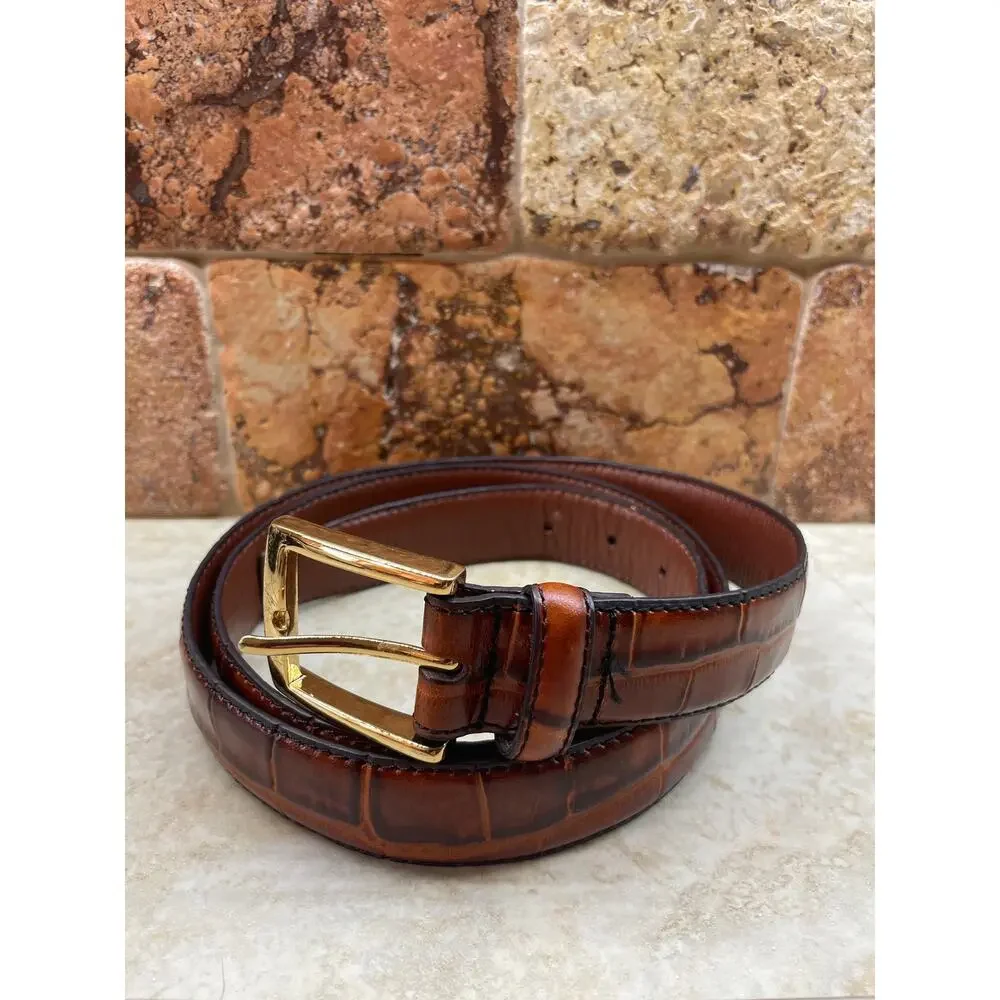 Jos A Bank Belt Size 42 Leather Brown Croc Embossed Gold Tone Buckle Classic